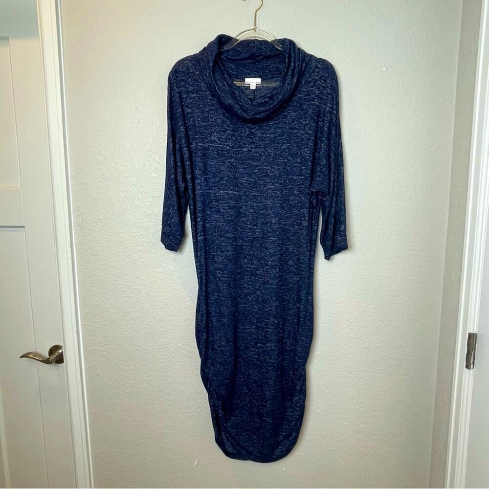 CHARMING CHARLIE Navy Blue Cowl Neck Fitted Midi Sweater Dress Size XL